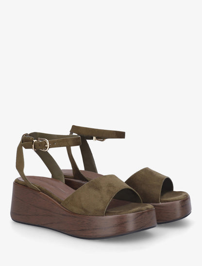 Sandales à semelle compensée effet bois - Kaki foncé - 4