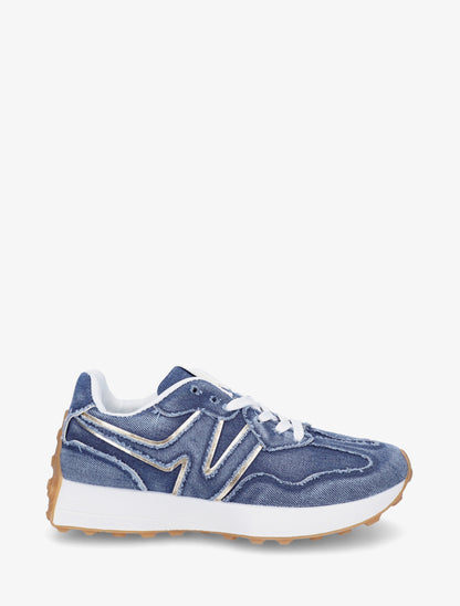 Baskets en jean à détail irisé - Bleu - 1