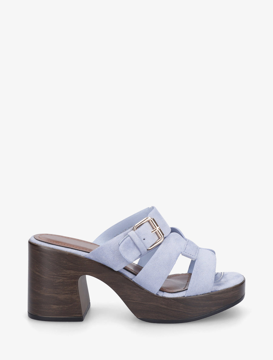 Mules à talon effet bois à boucle - Bleu ciel - 1