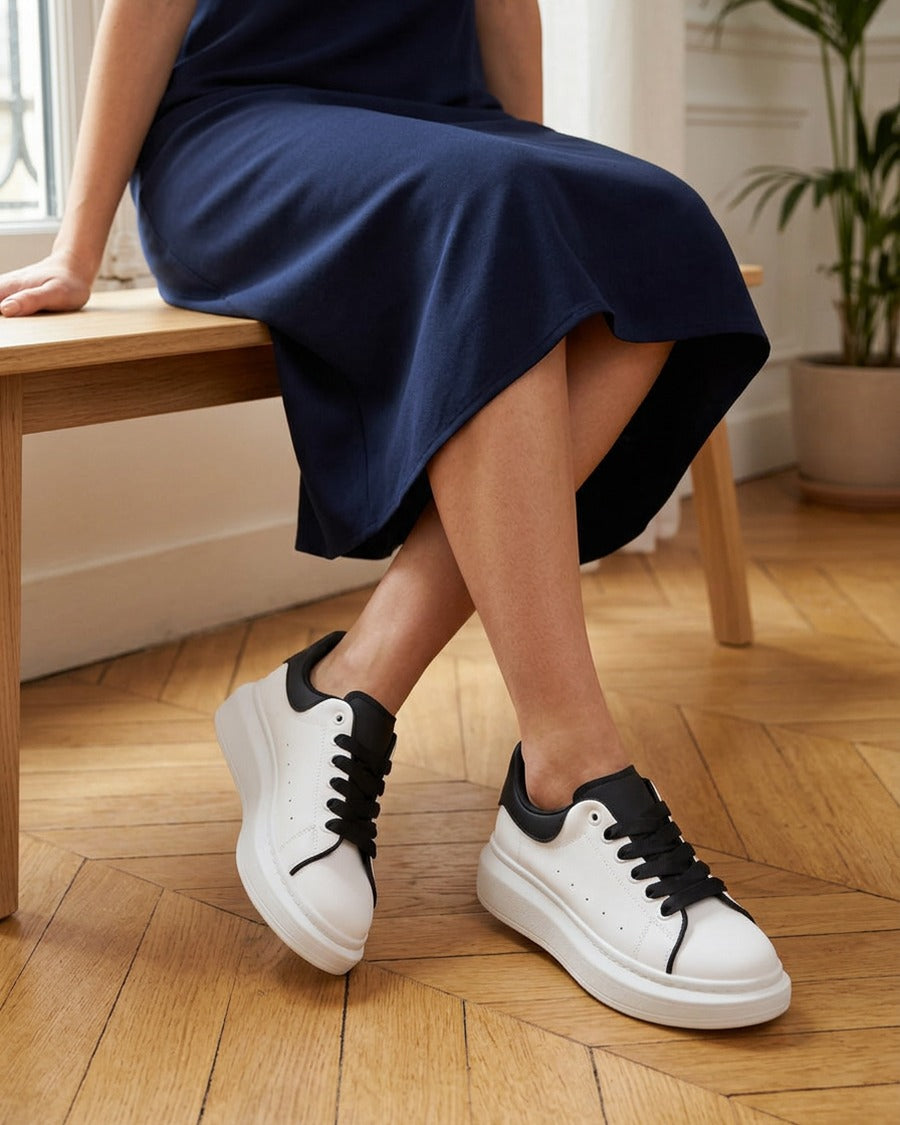 Sneakers en simili bicolore - Noir