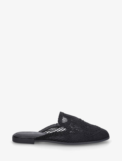 Claquettes plates style cordelettes - Noir - 1