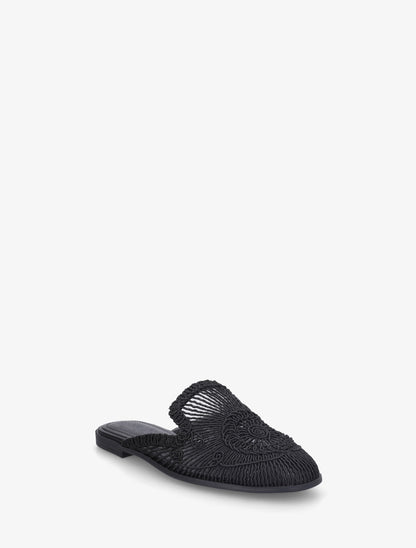 Claquettes plates style cordelettes - Noir - 2