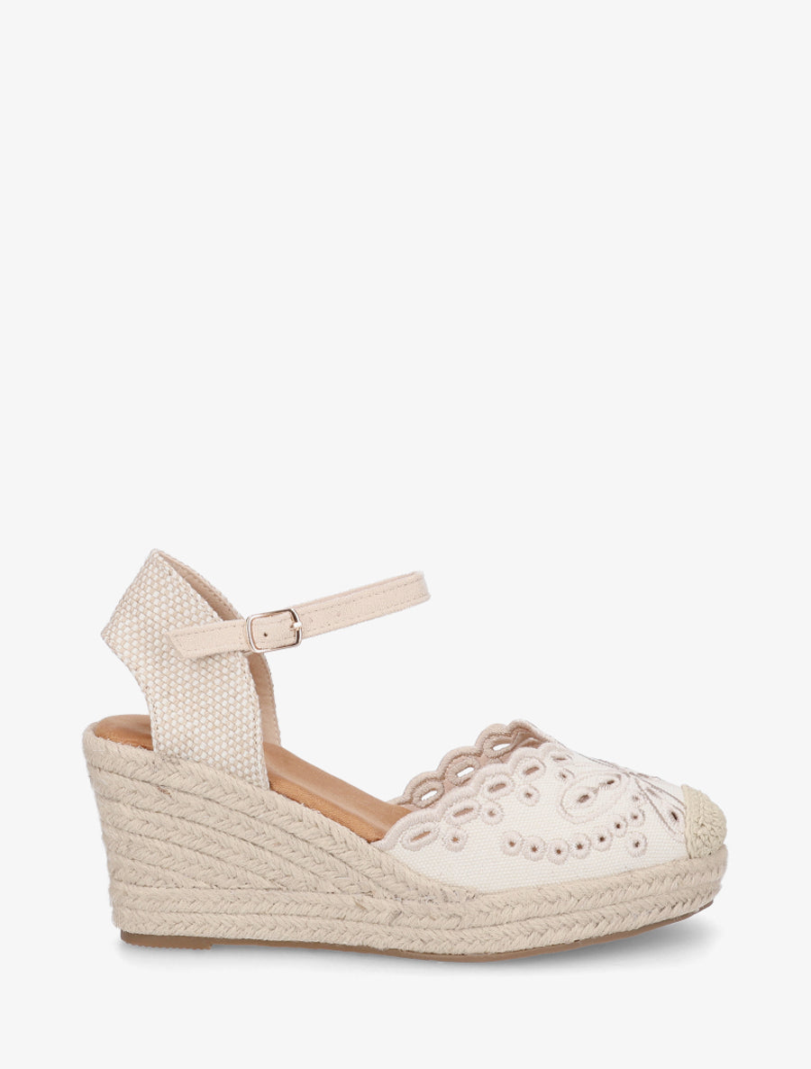 Sandales compensées à contrefort imprimé damier - Beige - 1