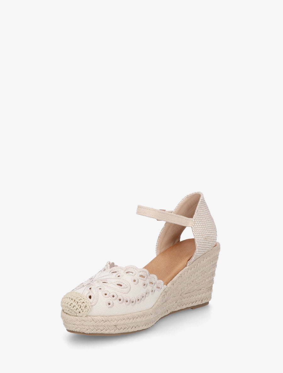 Sandales compensées à contrefort imprimé damier - Beige - 3