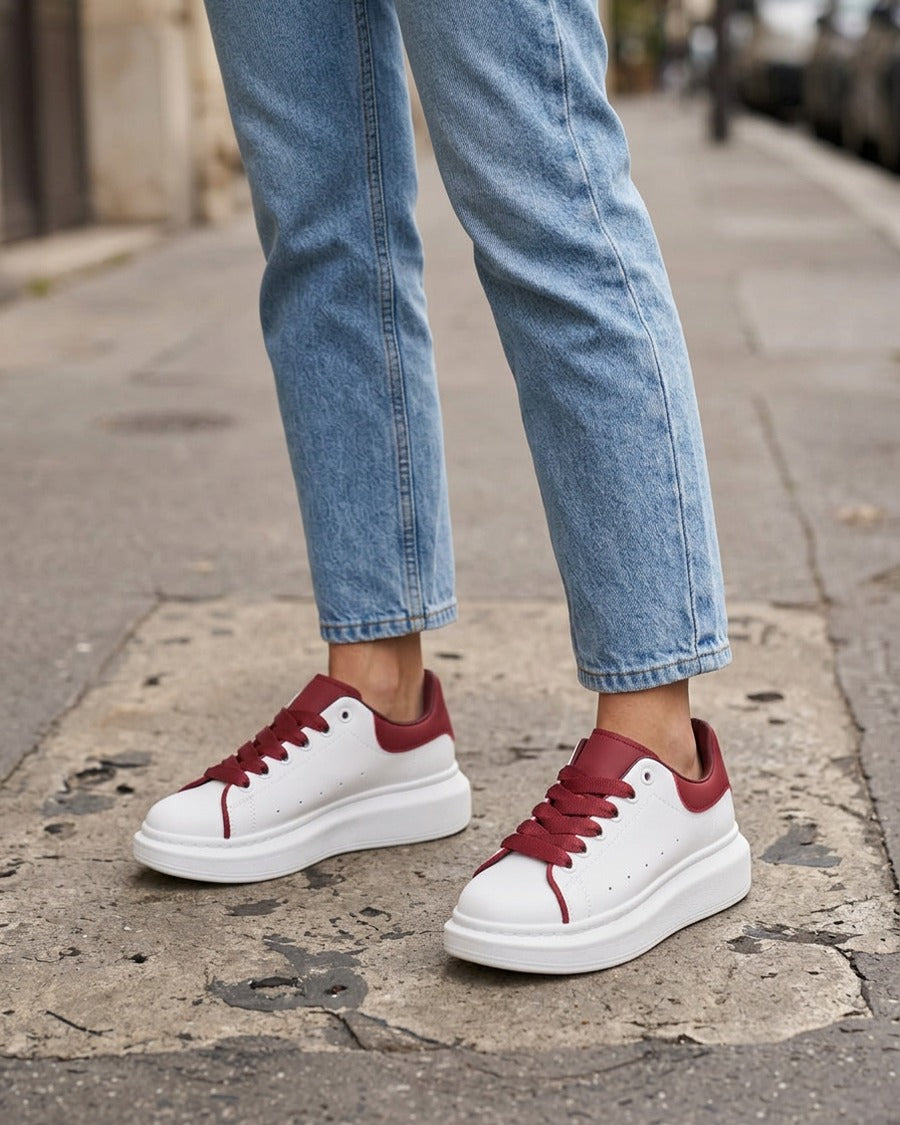 Sneakers en simili bicolore - Bordeaux