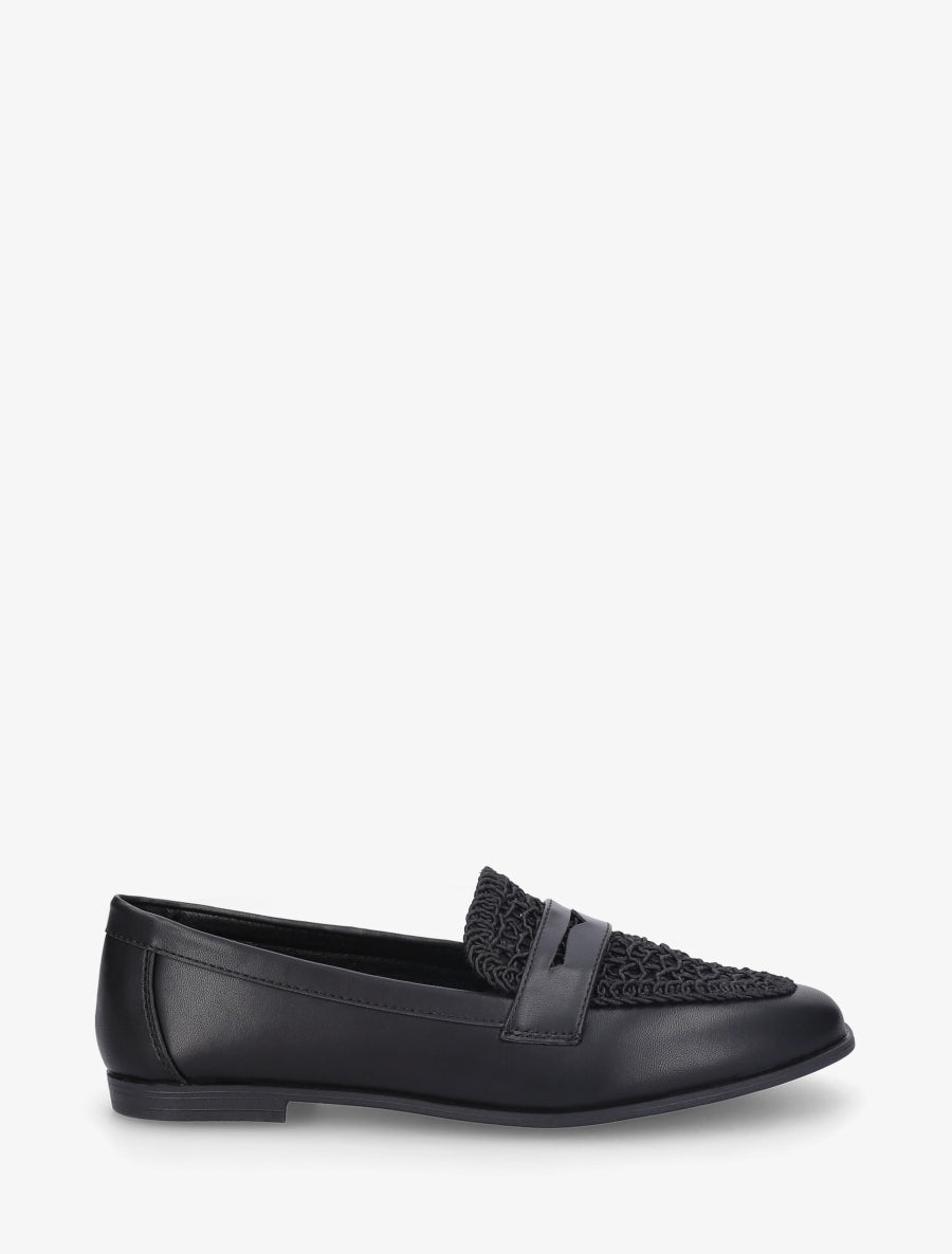 Mocassins en simili et macramé - Noir - 1