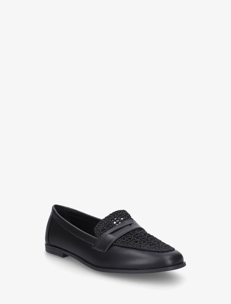 Mocassins en simili et macramé - Noir - 2
