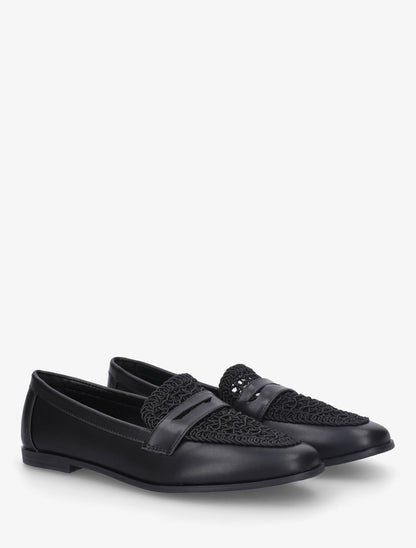 Mocassins en simili et macramé - Noir - 4