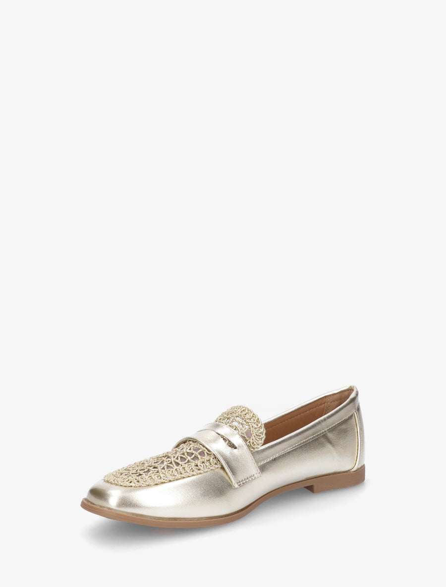Mocassins en simili et macramé - Or - 3