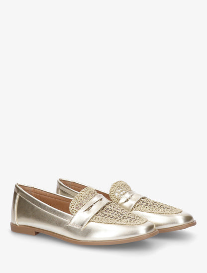 Mocassins en simili et macramé - Or - 4