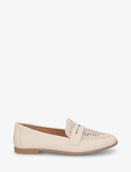 Mocassins en simili et macramé - Beige - 1