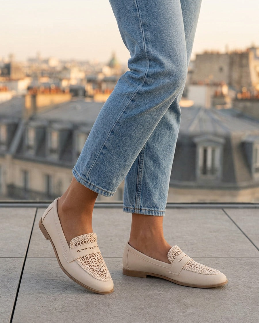 Mocassins en simili et macramé - Beige