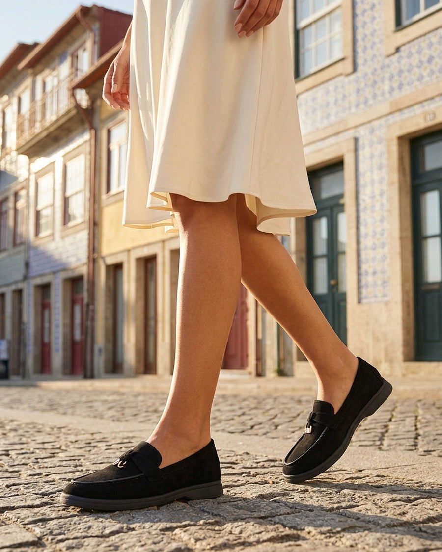Mocassins en suédine à bijoux - Noir