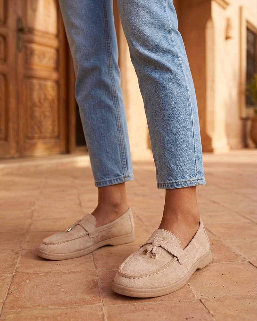 Mocassins en suédine à bijoux - Taupe