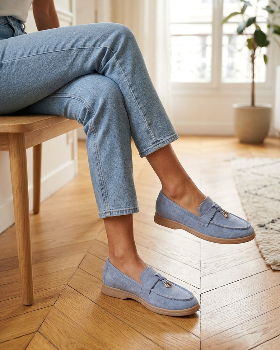 Mocassins en suédine à bijoux - Bleu clair