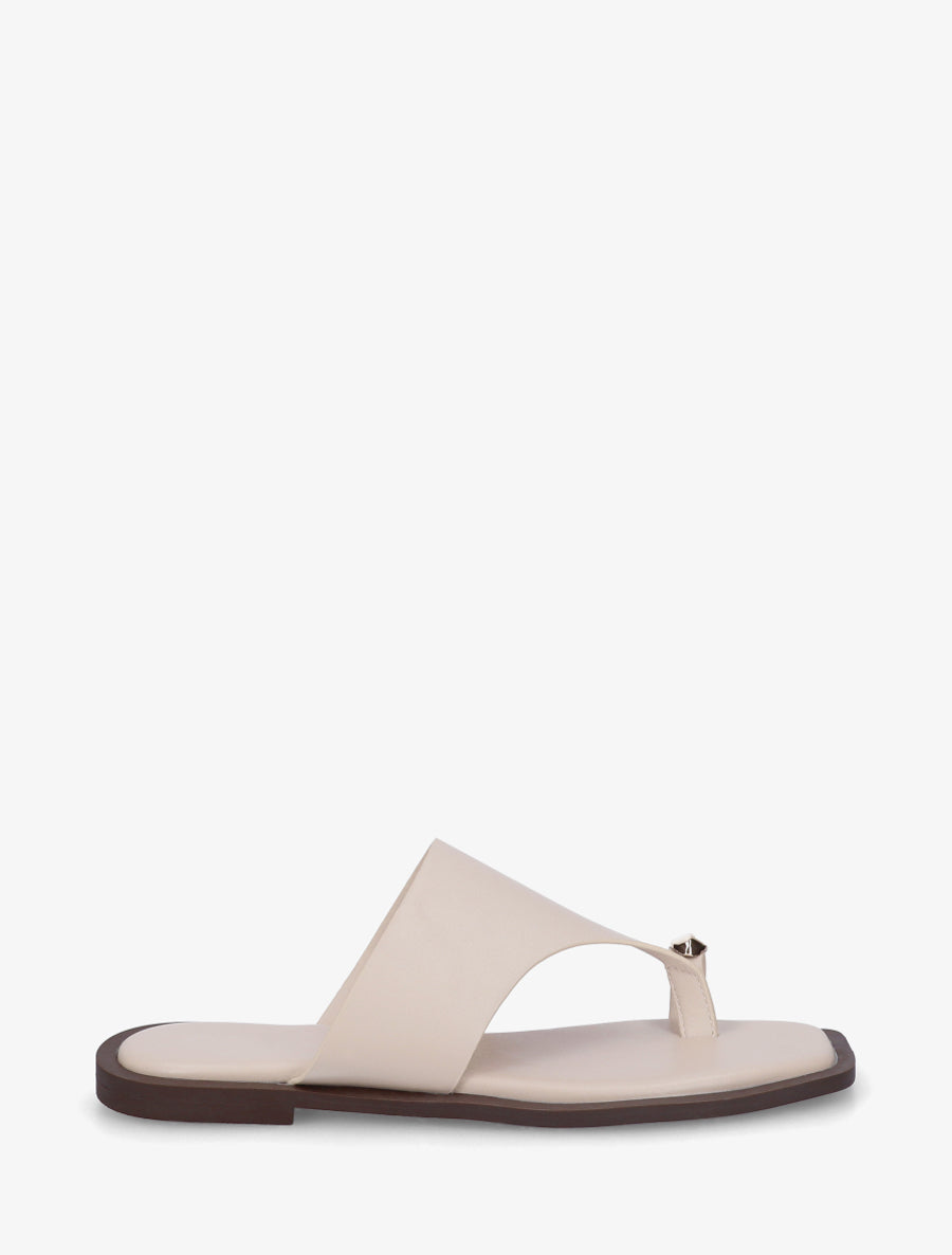 Mules plates à entre-doigt bijou - Beige - 1