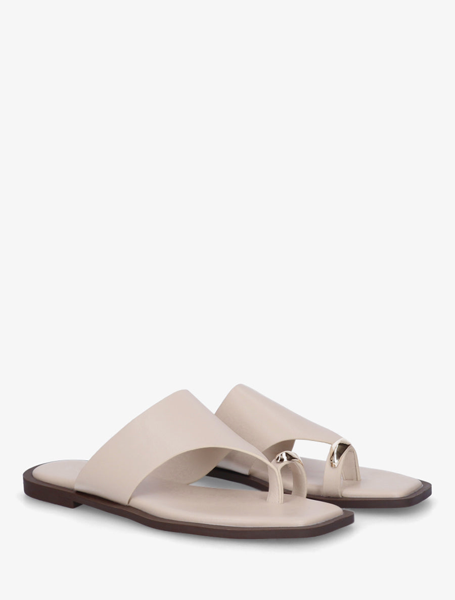 Mules plates à entre-doigt bijou - Beige - 4
