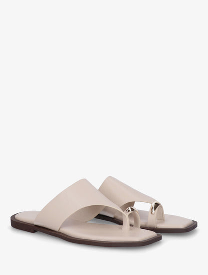 Mules plates à entre-doigt bijou - Beige - 4