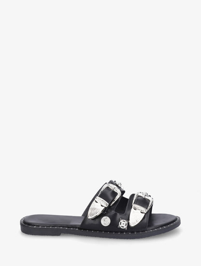 Claquettes à clous fantaisies et boucles - Noir - 1