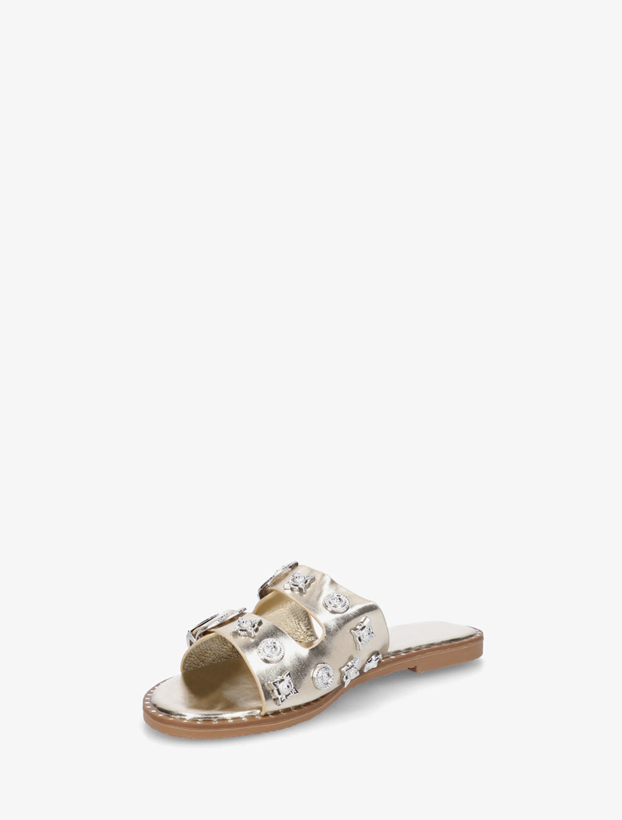 Claquettes à clous fantaisies et boucles - Or - 3
