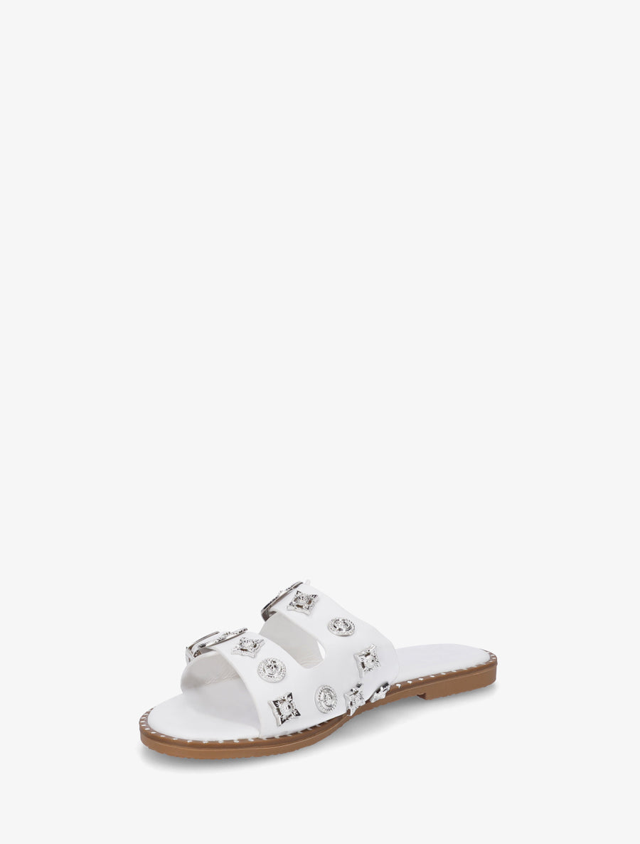Claquettes à clous fantaisies et boucles - Blanc - 3