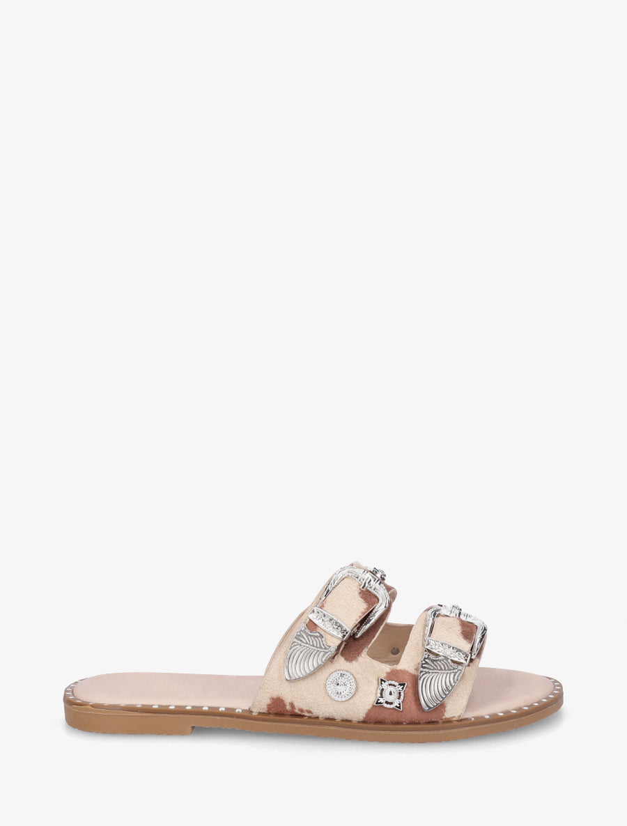 Claquettes clous fantaisies imprimé vache - Beige foncé - 1