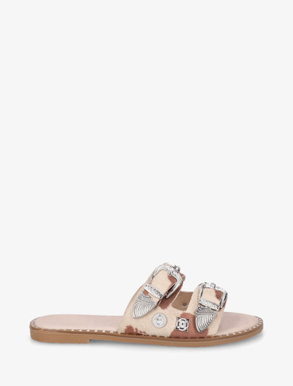Claquettes clous fantaisies imprimé vache - Beige foncé - 1