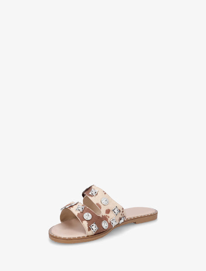 Claquettes clous fantaisies imprimé vache - Beige foncé - 3