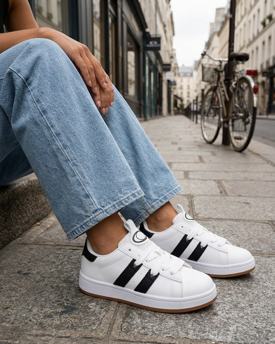 Sneakers unies à bandes contrastantes - Blanc