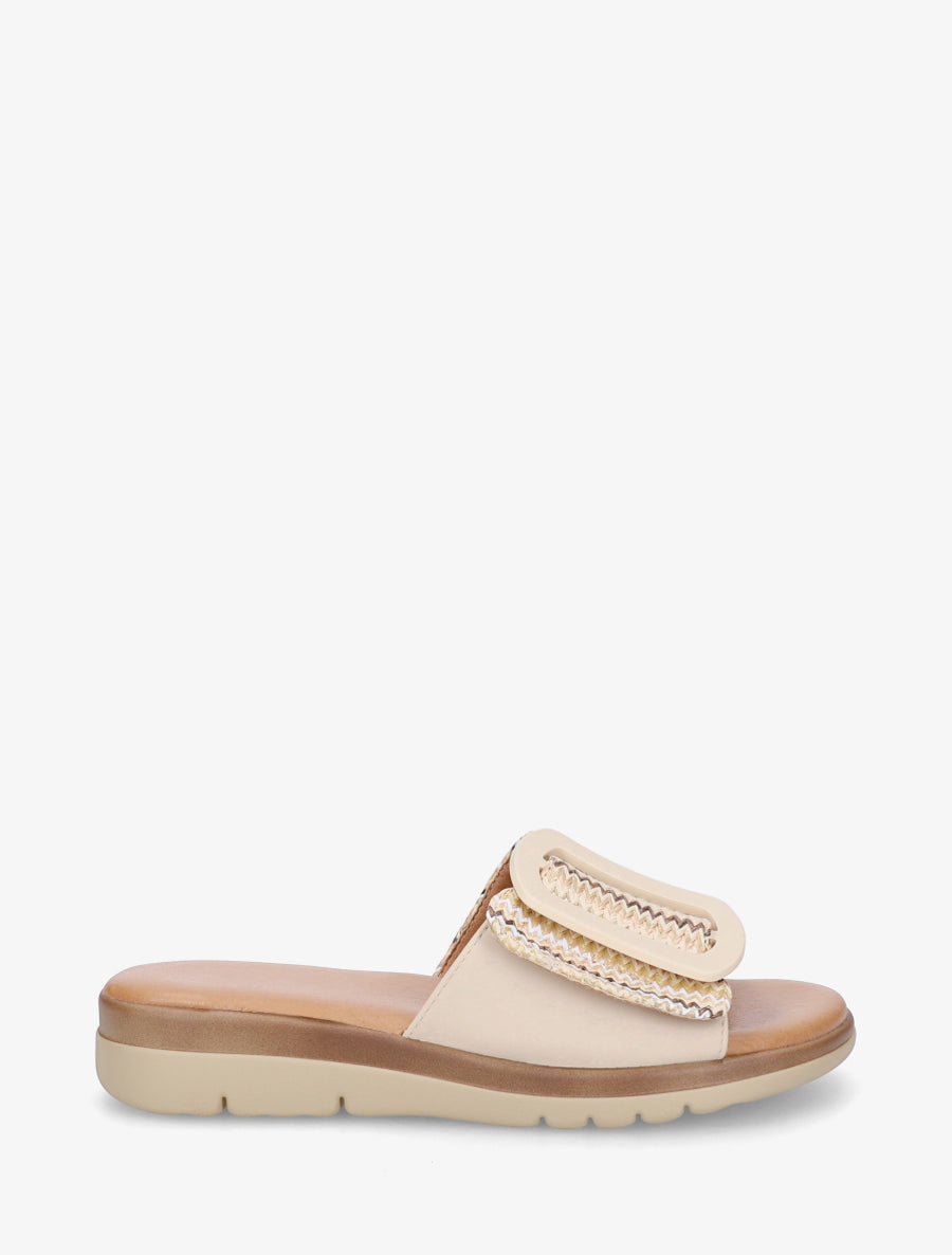Claquettes à grosse boucle et bride tressé - Beige - 1
