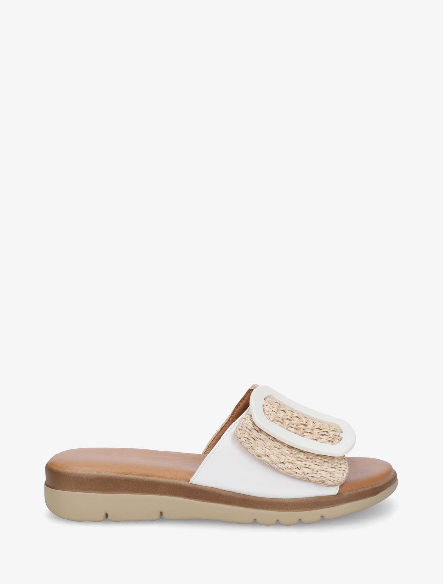 Claquettes à grosse boucle et bride tressé - Blanc - 1