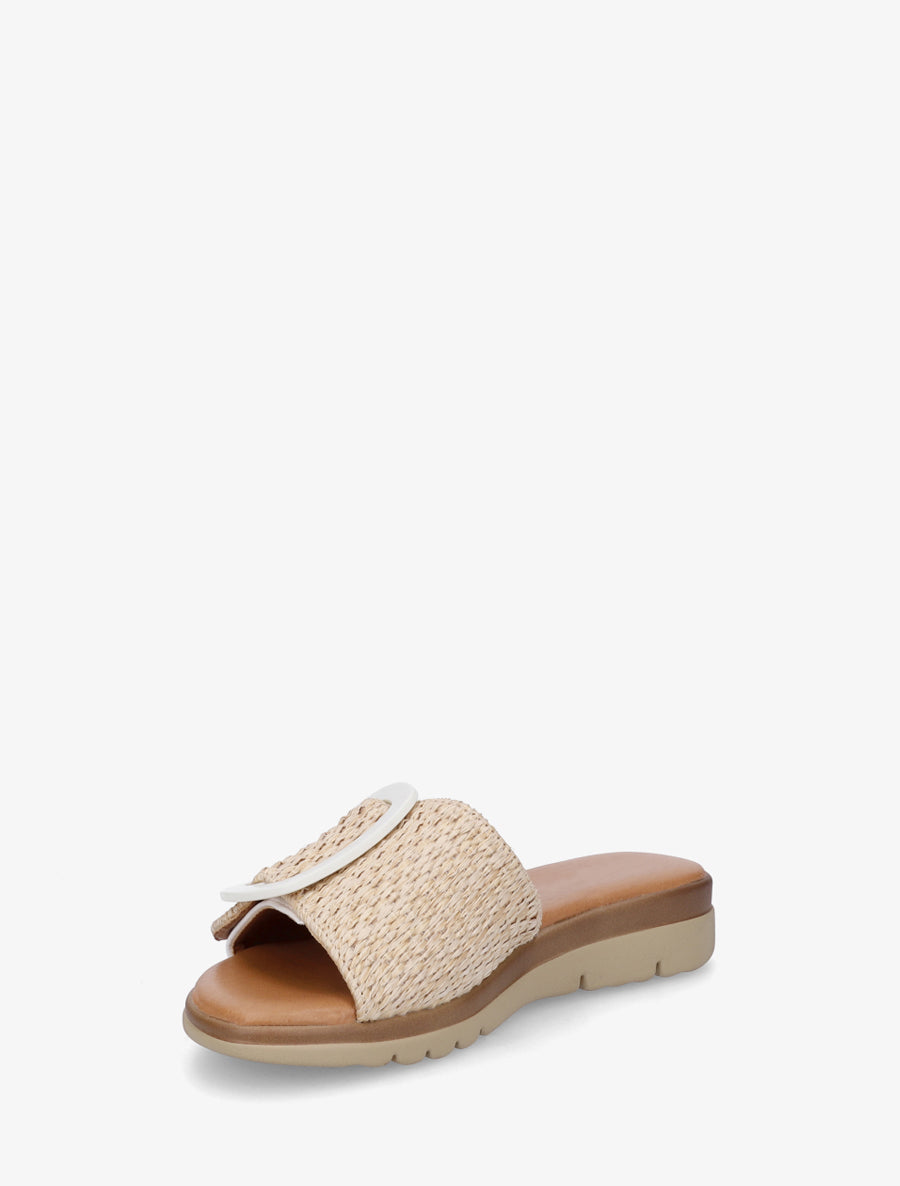 Claquettes à grosse boucle et bride tressé - Blanc - 3