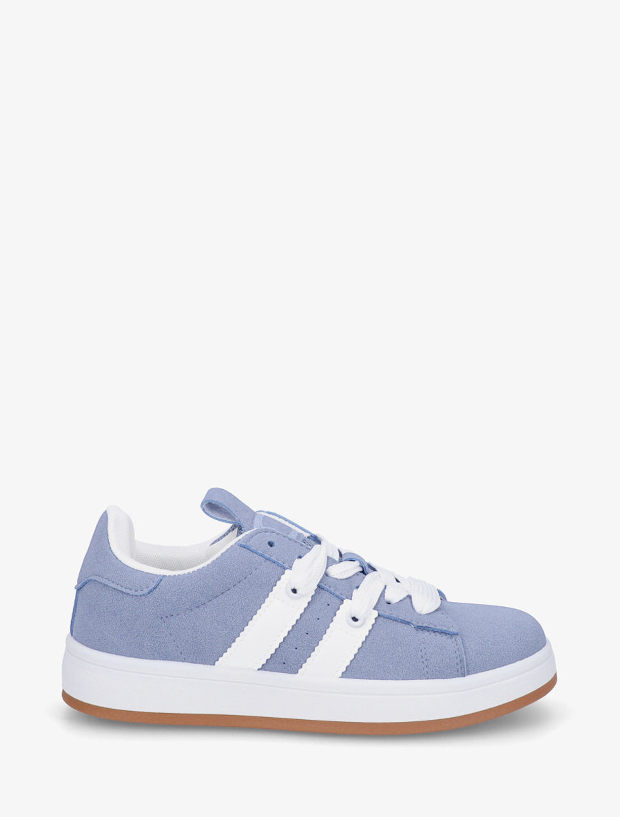 Sneakers unies à bandes contrastantes - Bleu - 1