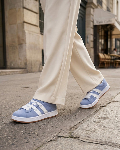 Sneakers unies à bandes contrastantes - Bleu