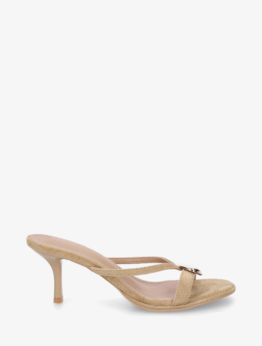 Mules en suédine à empiècement bijou - Taupe - 1