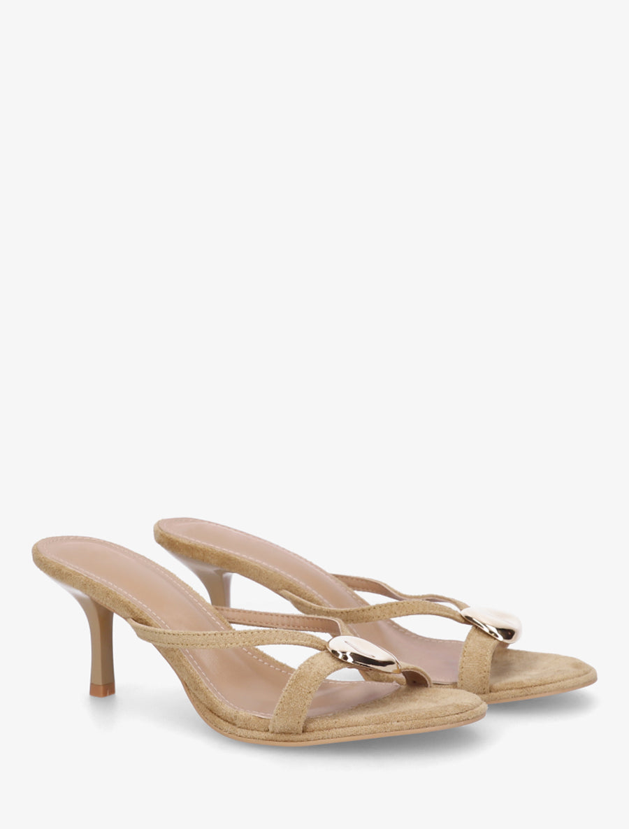 Mules en suédine à empiècement bijou - Taupe - 4