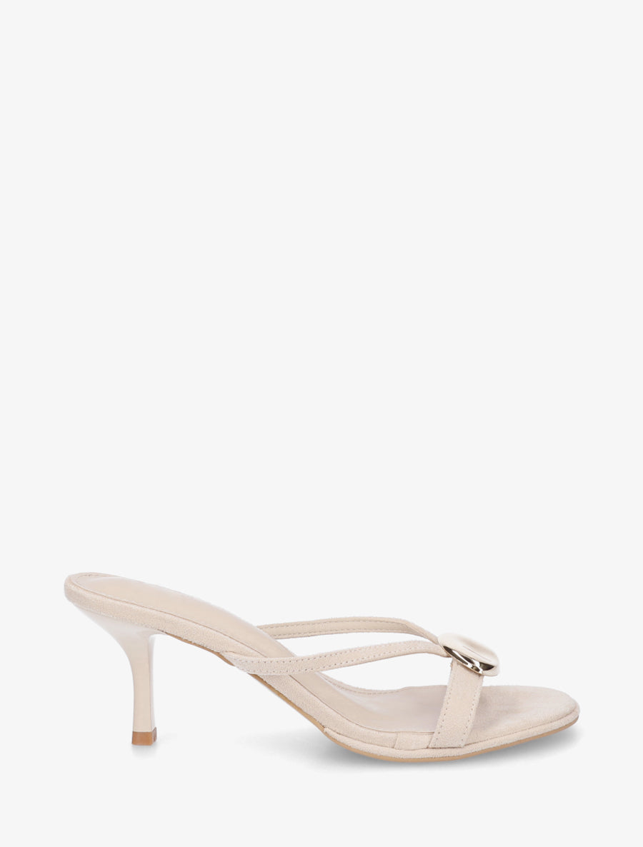 Mules en suédine à empiècement bijou - Beige - 1