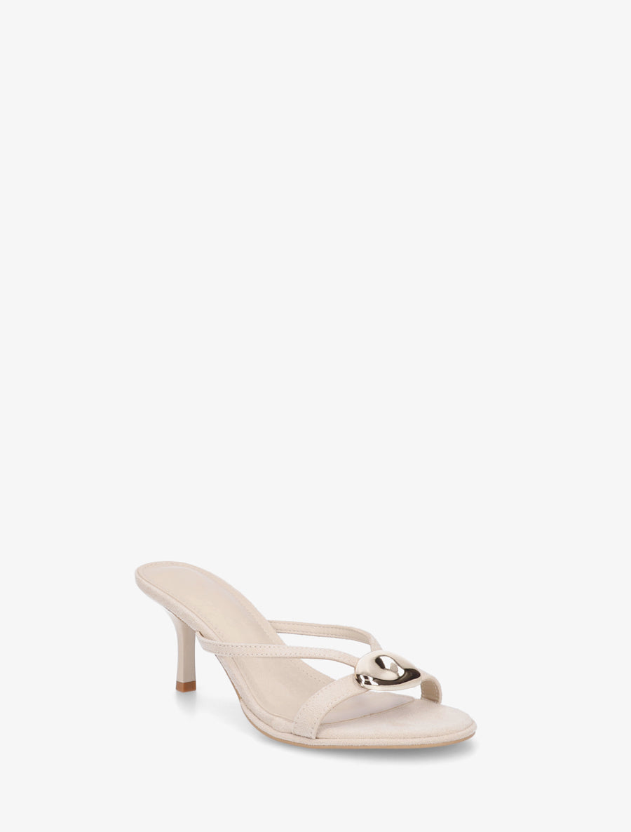 Mules en suédine à empiècement bijou - Beige - 2