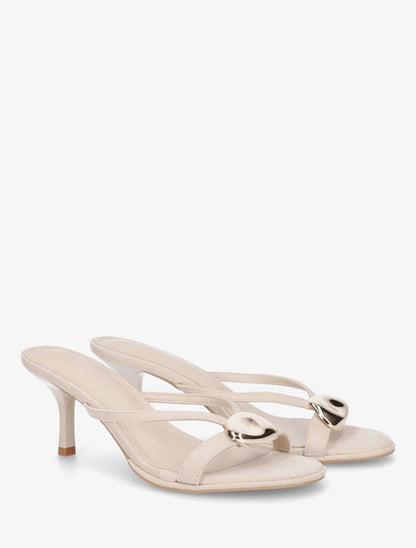 Mules en suédine à empiècement bijou - Beige - 4