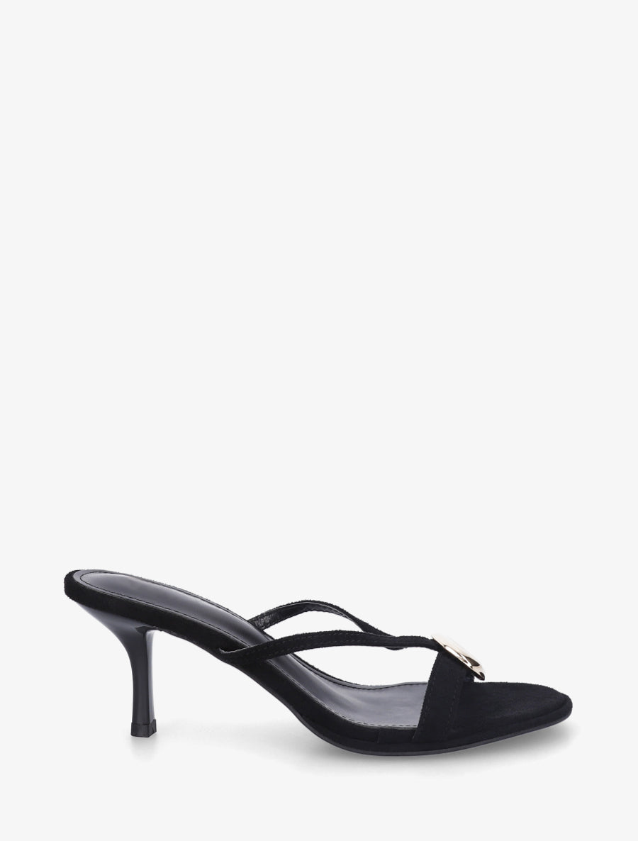 Mules en suédine à empiècement bijou - Noir - 1