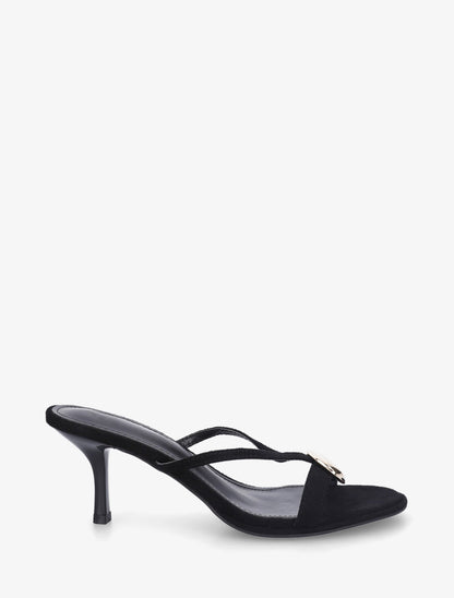 Mules en suédine à empiècement bijou - Noir - 1