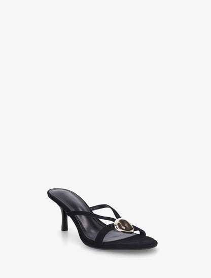 Mules en suédine à empiècement bijou - Noir - 2