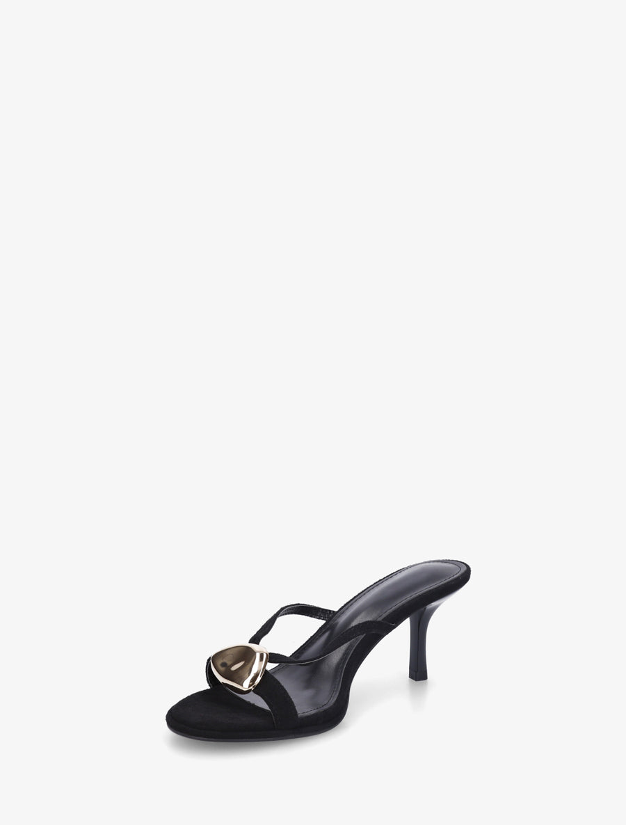 Mules en suédine à empiècement bijou - Noir - 3