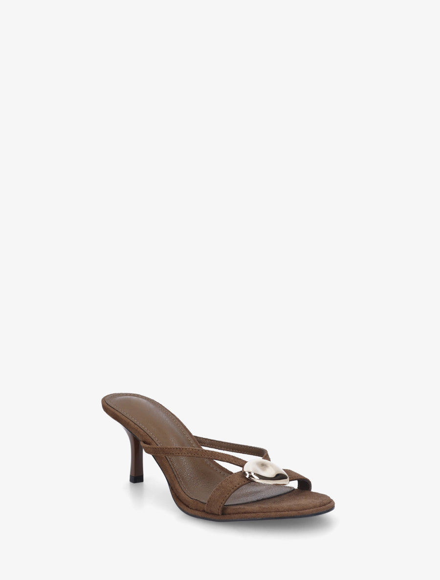 Mules en suédine à empiècement bijou - Marron - 2