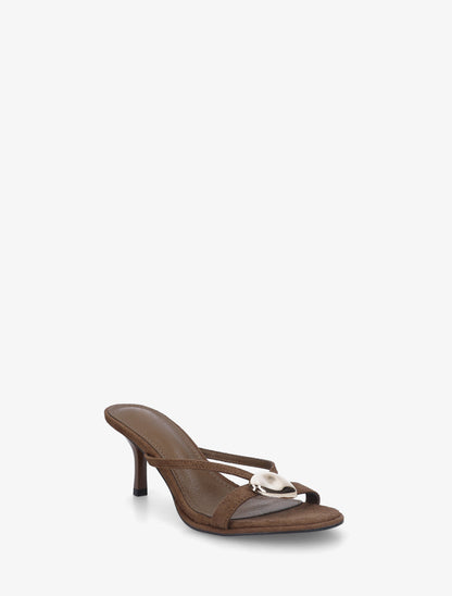Mules en suédine à empiècement bijou - Marron - 2