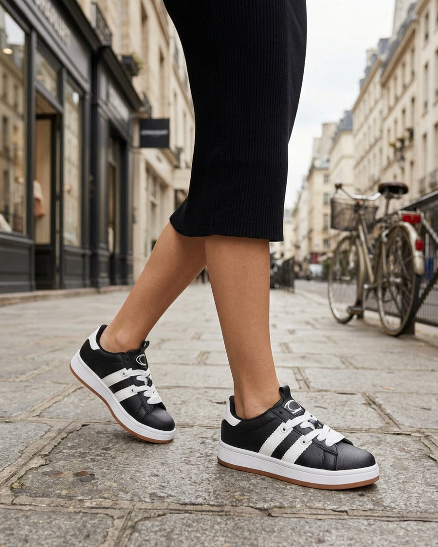 Sneakers unies à bandes contrastantes - Noir