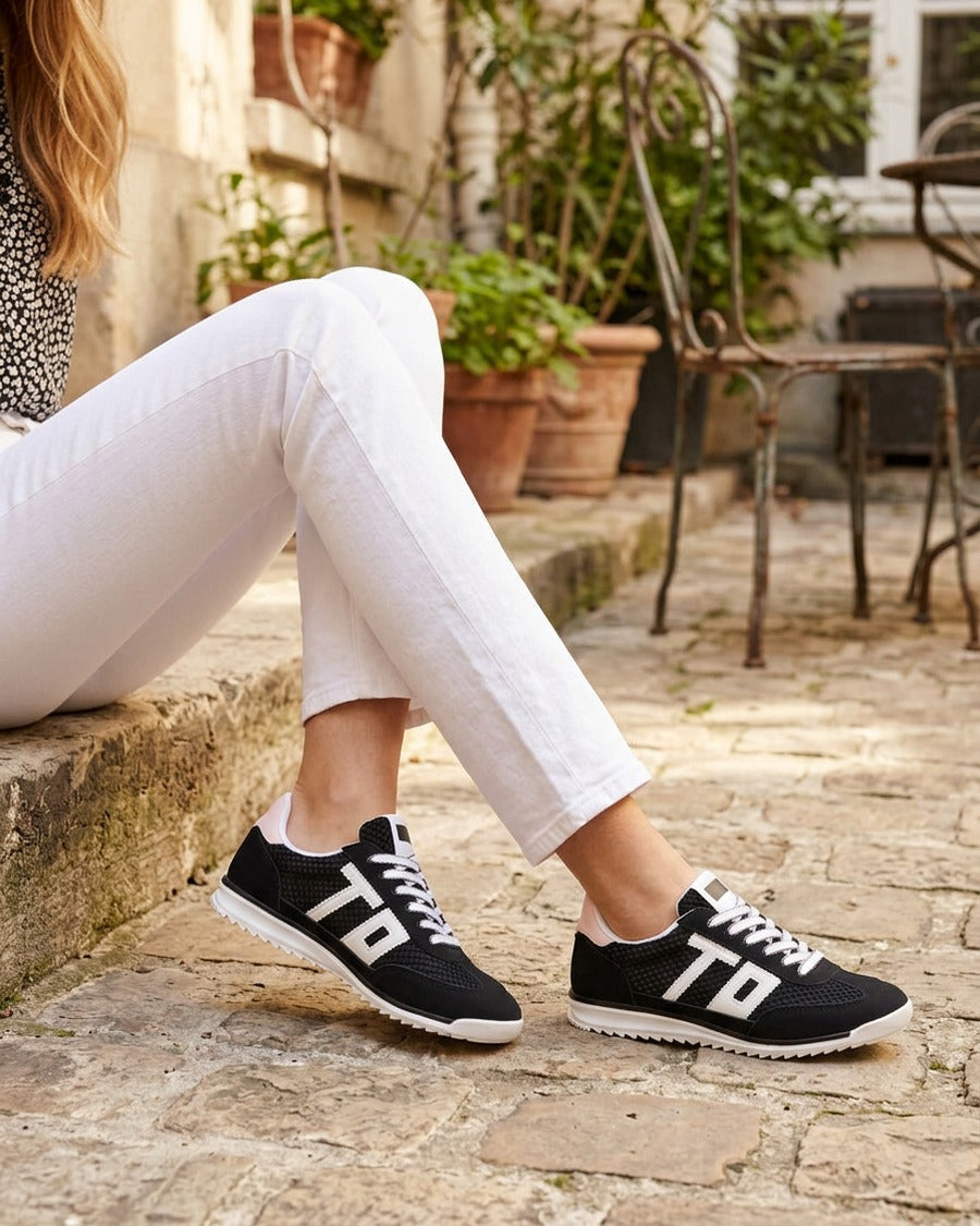 Sneakers bimatière floquées - Noir
