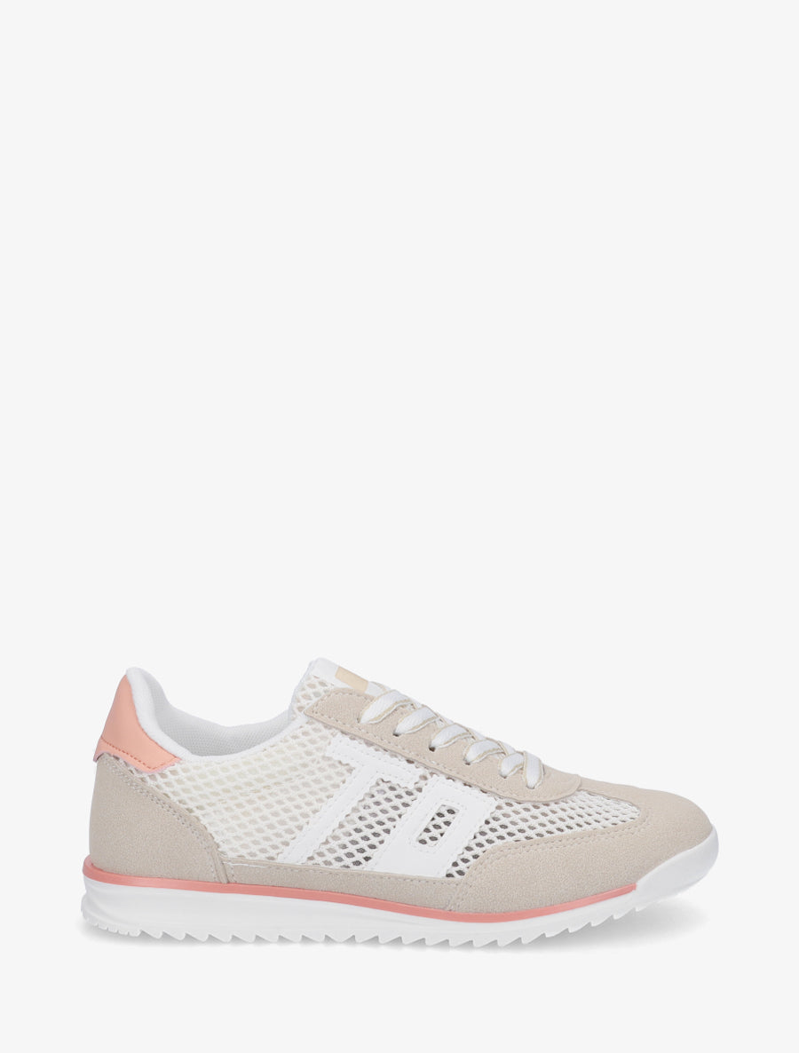 Sneakers bimatière floquées - Beige - 1