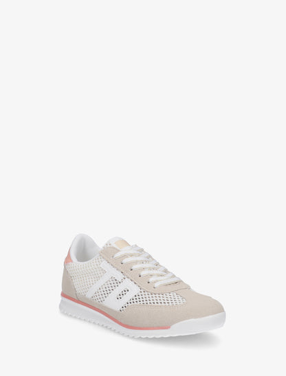 Sneakers bimatière floquées - Beige - 2
