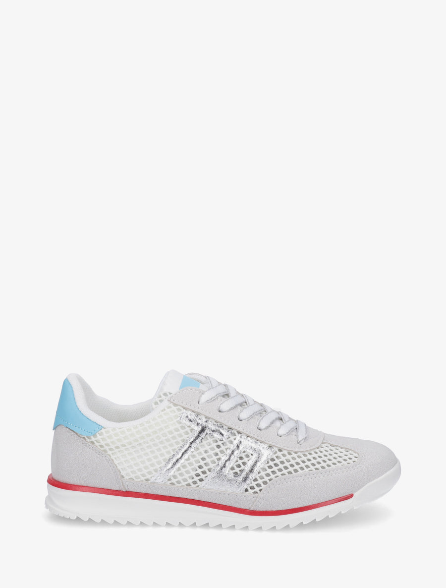 Sneakers bimatière floquées - Blanc - 1